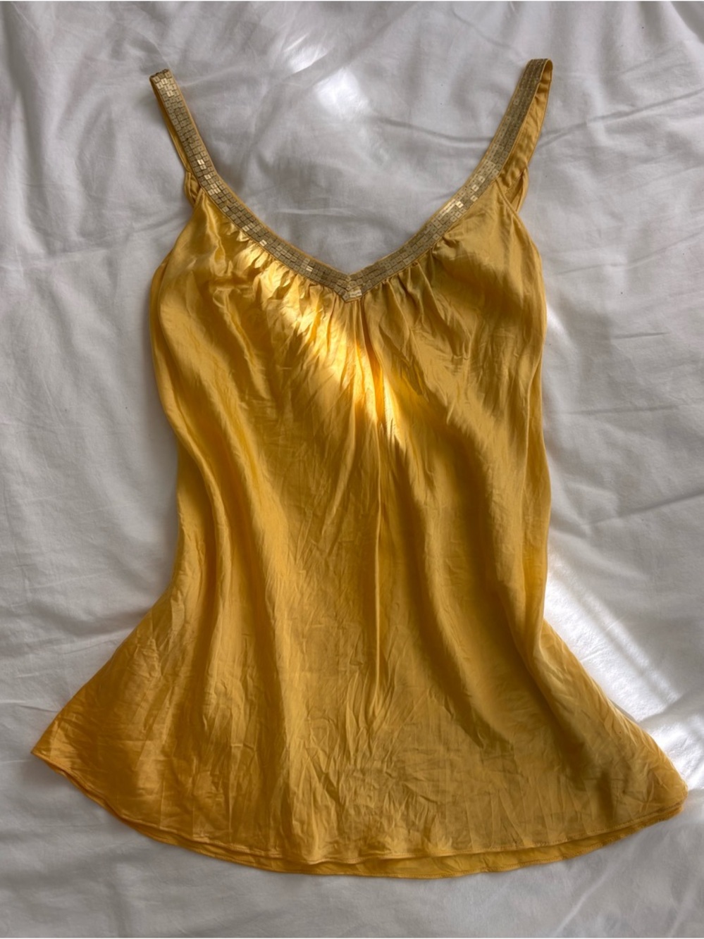 Women’s Gold Satin Camisole with Sequin Trim